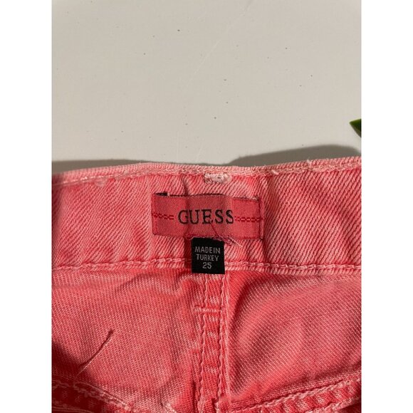Guess Womens Pink Denim Shorts Size 25 Frayed Hem Unique Dye Wash - Picture 10 of 16